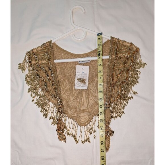 Gold Beaded Fringe Shawl Wrap New Years Christmas Party Festive - Picture 6 of 12